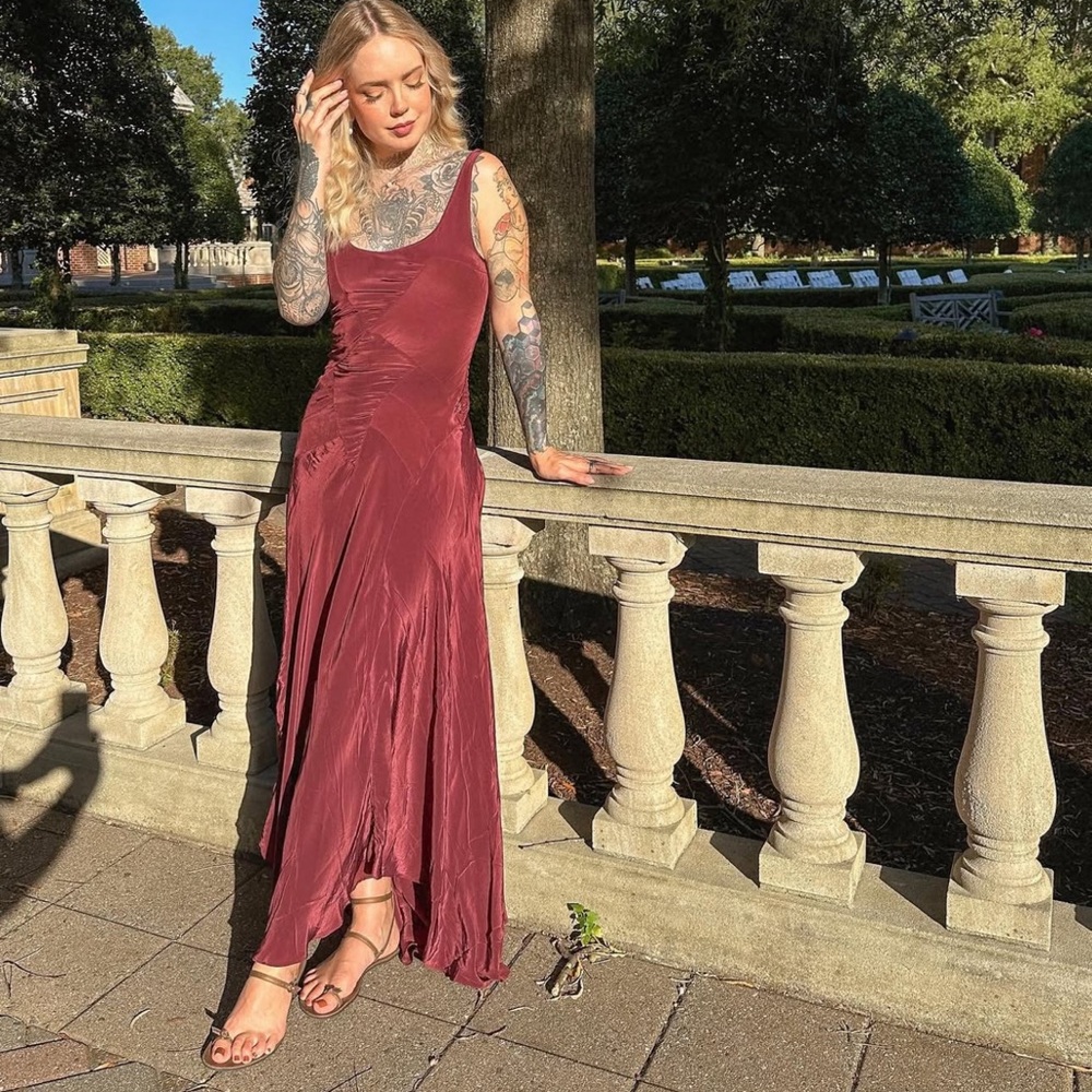 Anthropologie Burgundy Maxi Slip Dress